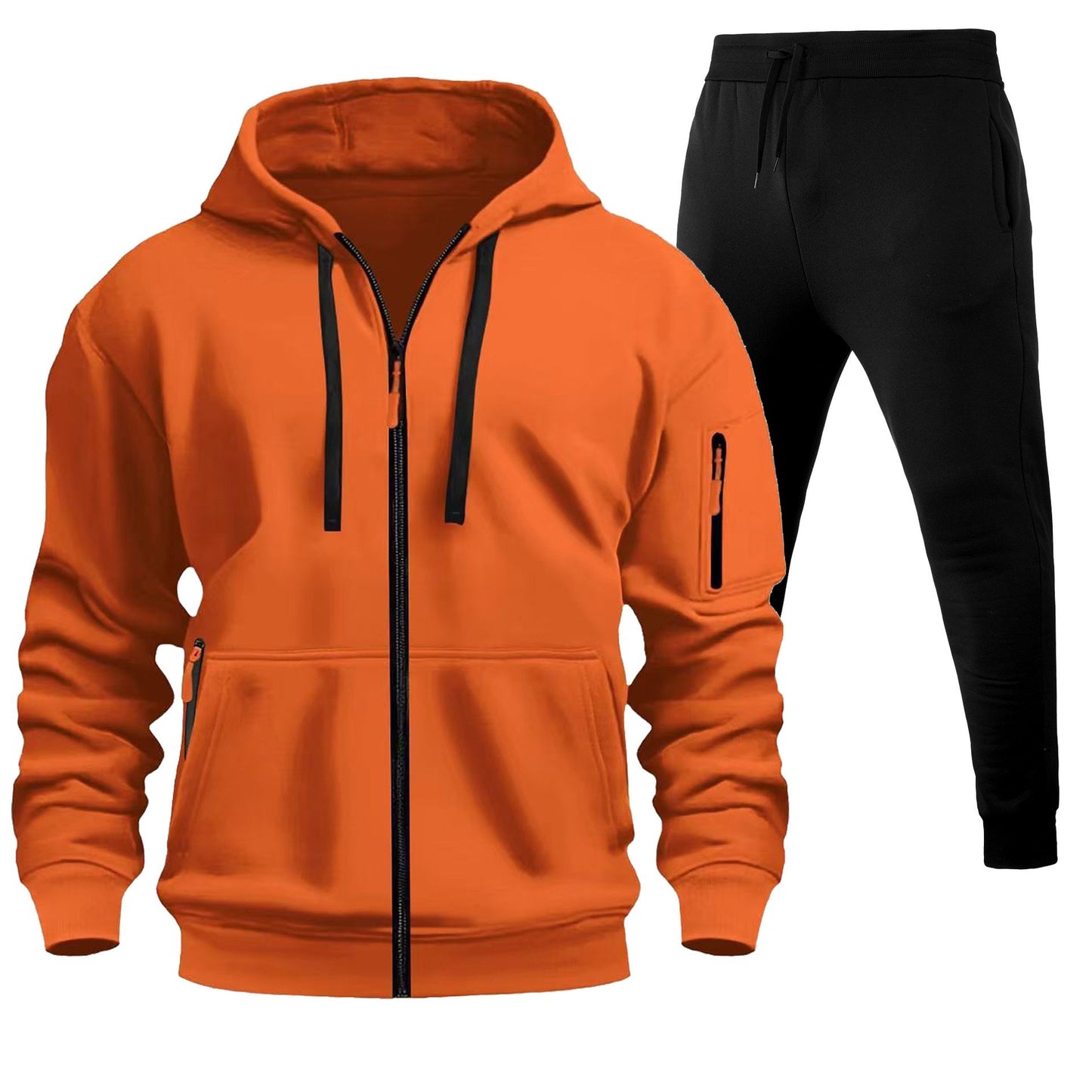 Herren Sport Hoodie Zip-Up Set mit Multi-Pocket – Warmes Freizeit Outfit mit Kapuze