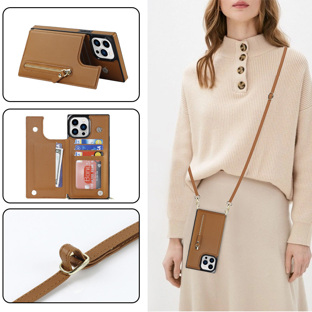 Crossbody Schultergurt Flip Card Zipper Schutzhülle