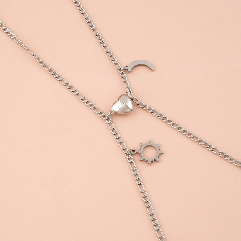 Sonne Mond Herzförmige Magnetschnalle Armband Set