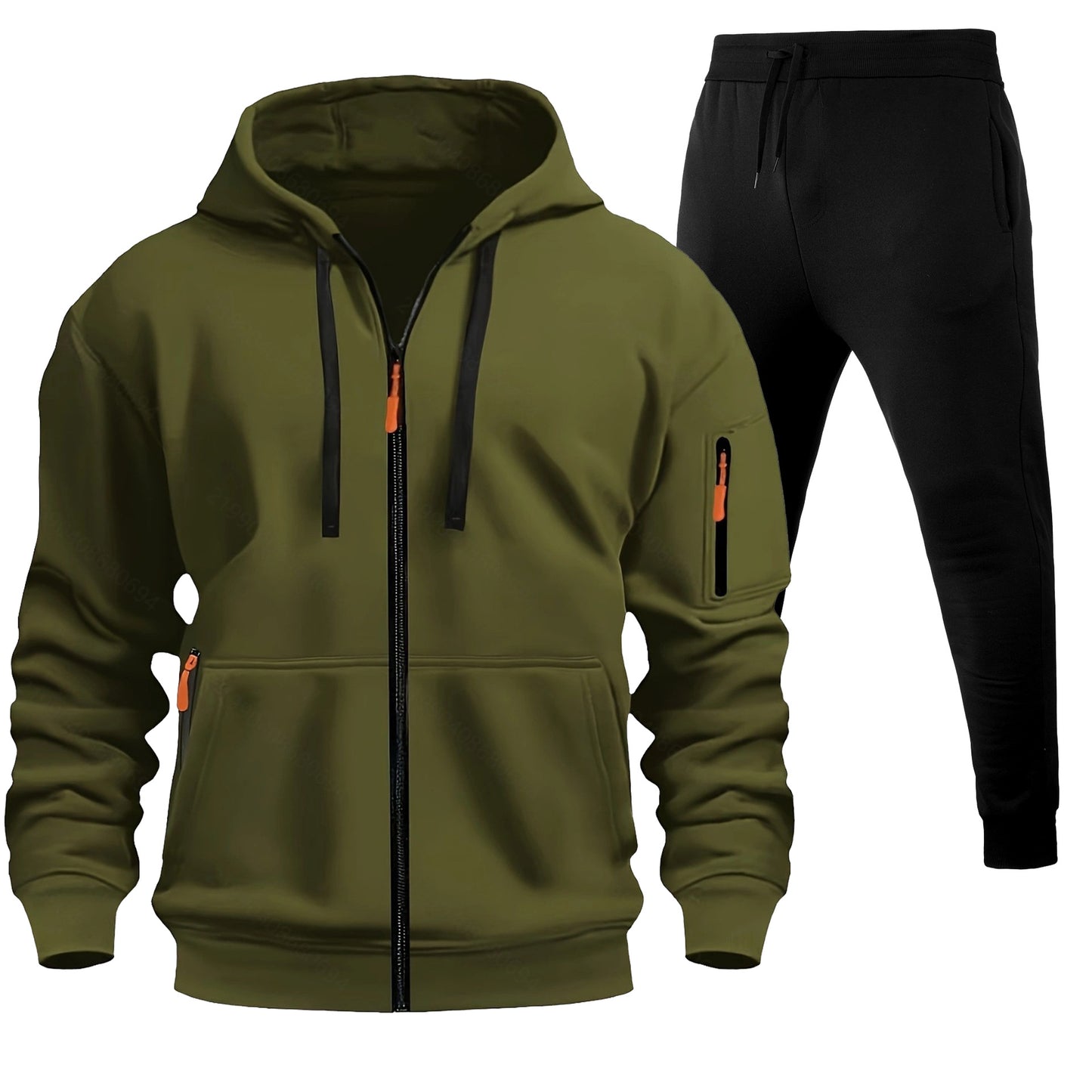 Herren Sport Hoodie Zip-Up Set mit Multi-Pocket – Warmes Freizeit Outfit mit Kapuze