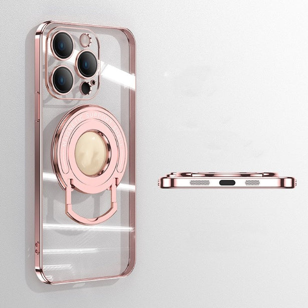 iPhone 11-15 Zugstange Magnetische Saug Galvanisieren Unsichtbare Halterung Transparent Soft Cover